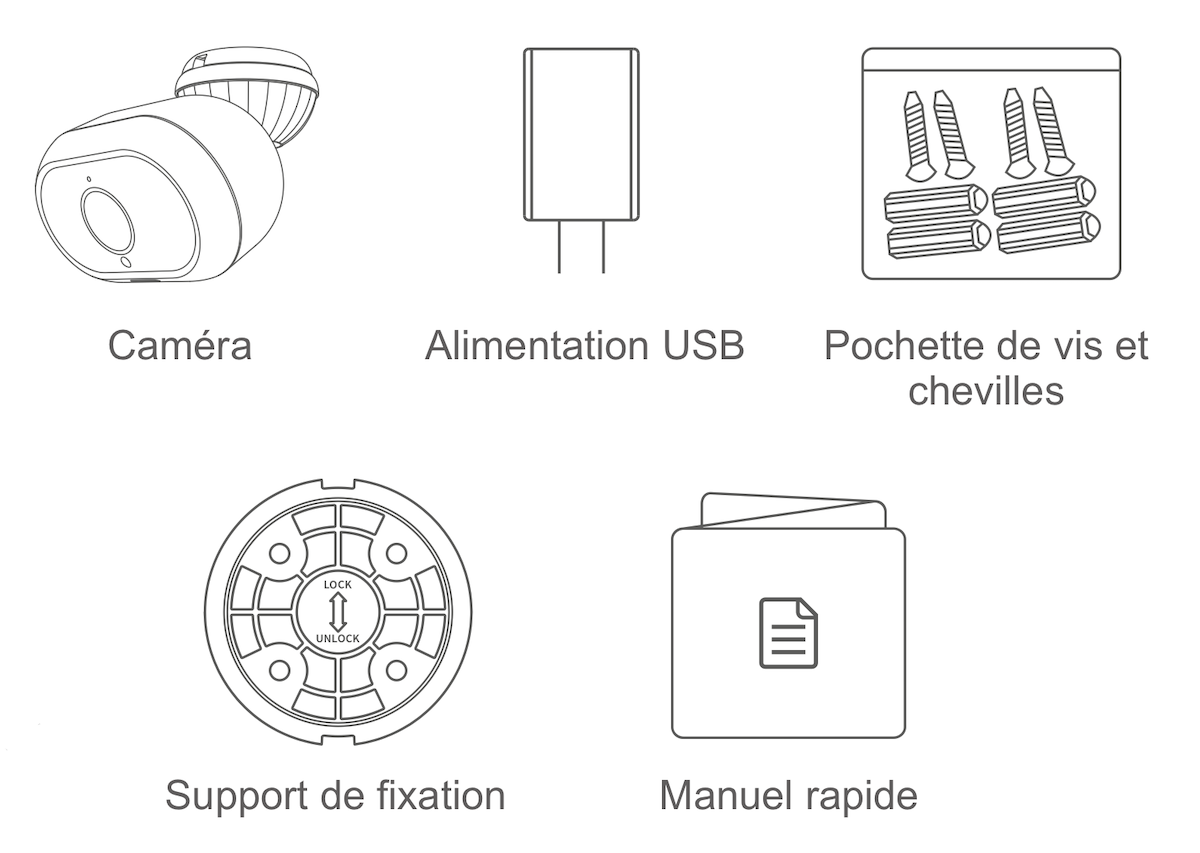 Accessoires livrés avec la caméra Wifi extérieures Blurams Outdoor Pro