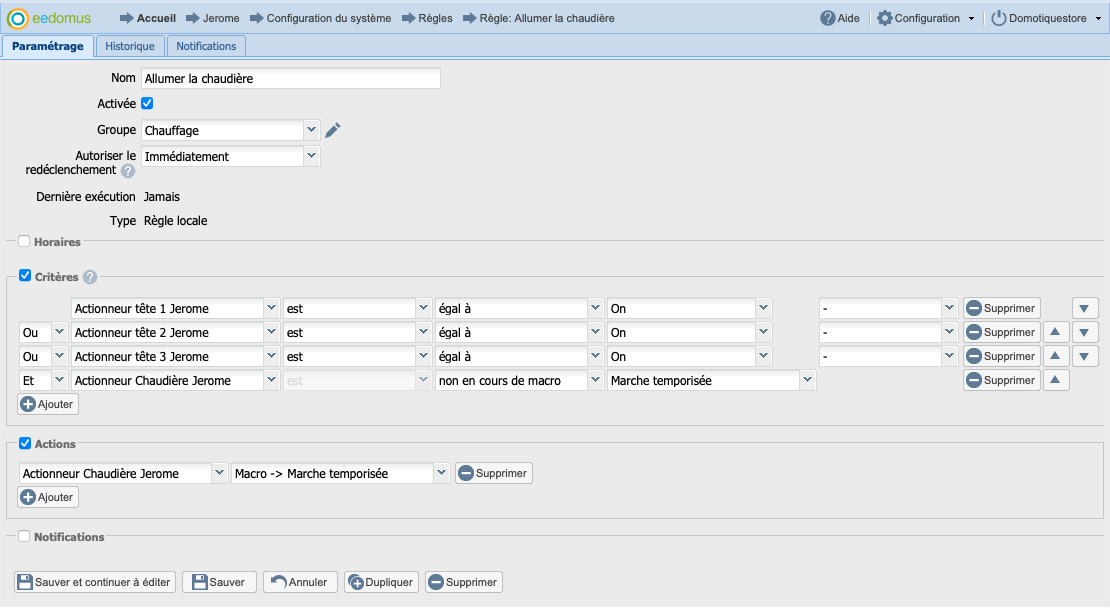 eedomus : règle "Allumer la chaudière"