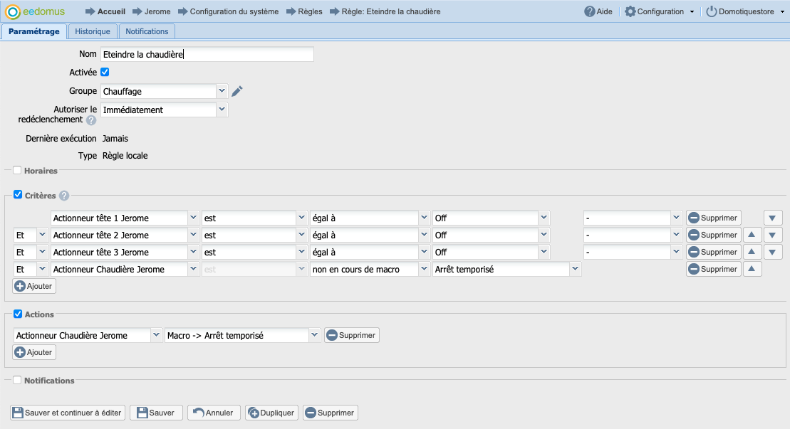 eedomus : règle "éteindre la chaudière"