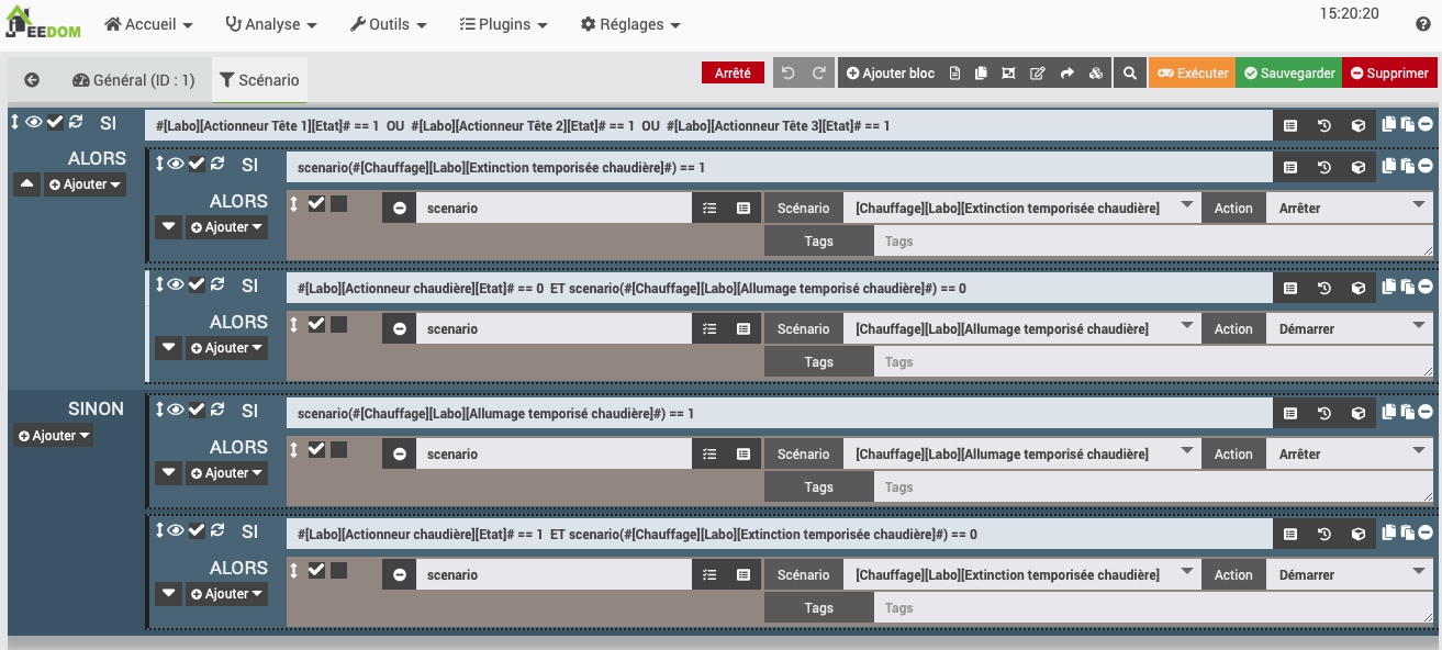 Chauffage central par plancher chauffant avec Jeedom - Scénario de gestion de la chaudière