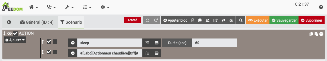 Chauffage central par plancher chauffant avec Jeedom - Mise en arrêt temporisé de la chaudière