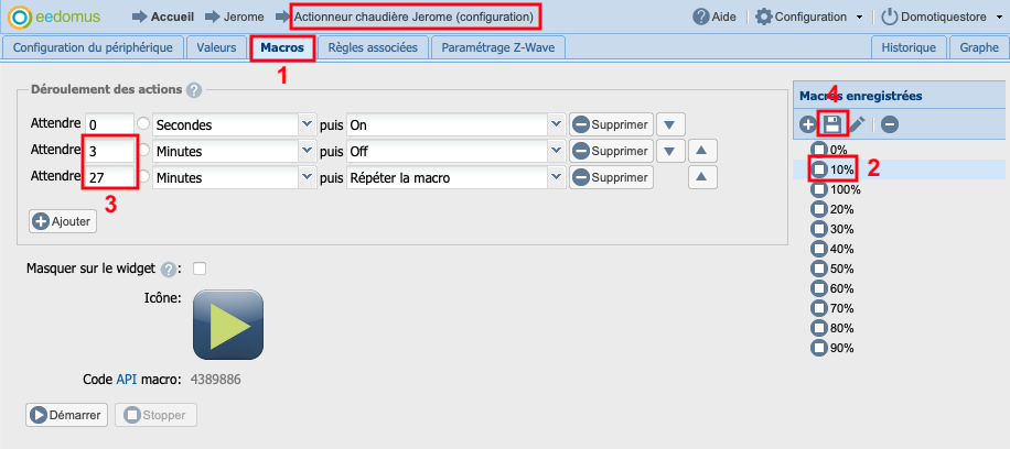 Modification des macros chauffage de l'actionneur de chaudière