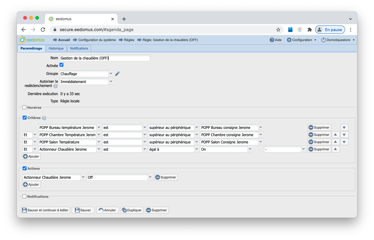 Règle eedomus d'extinction automatique de la chaudière avec des têtes thermostatiques connectées