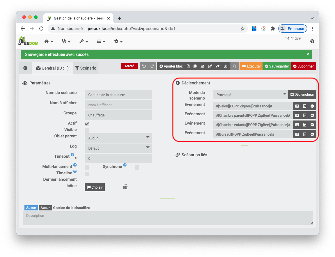 Choix des événements de déclenchement de scénarios
