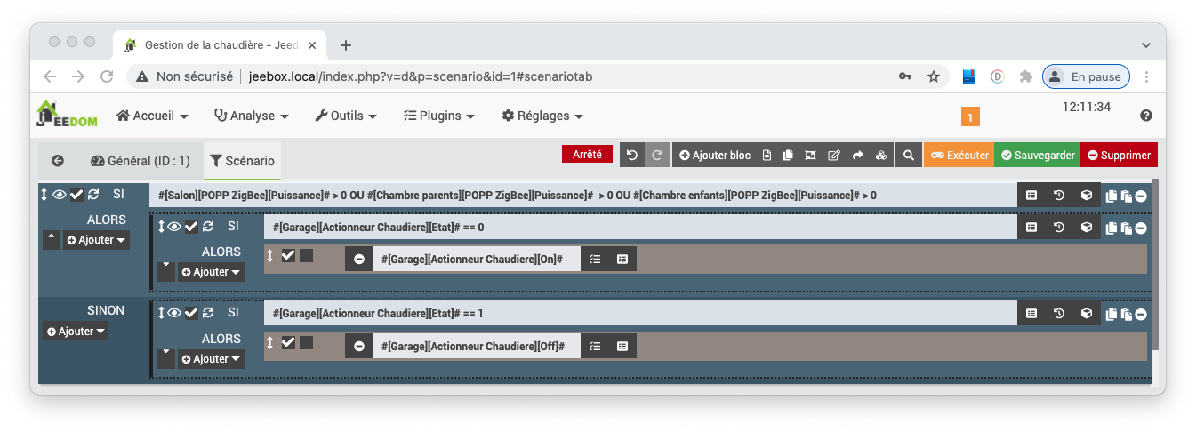 Scénario Jeedom / JeeBox de déclenchement de la chaudière dès qu'au moins une tête a besoin d'eau chaude