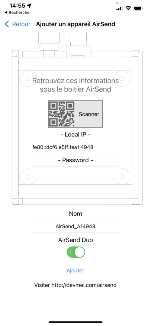 Association de la passerelle / émetteur / télécommande 433 MHz et 868 MHz Devmel AirSend avec l'application smartphone iOS (iPhone / iPad) et Android