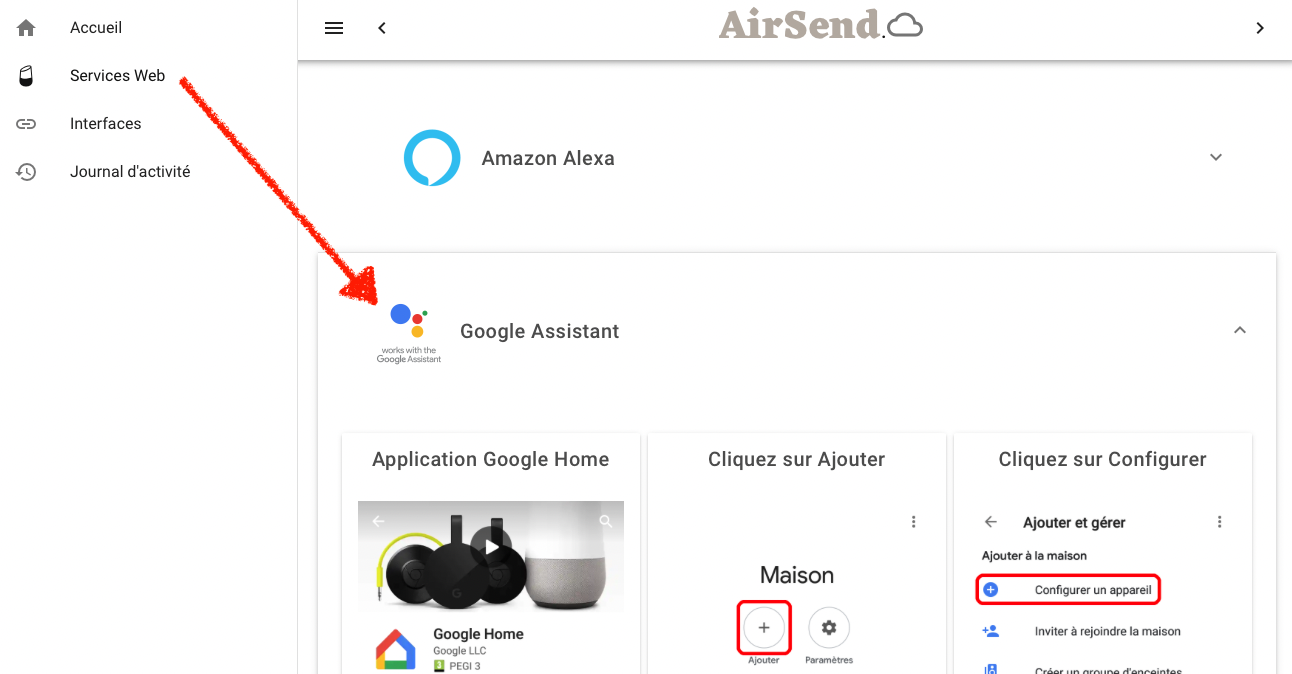 Connexion d'un assistant vocal Google Home ou Amazon Alexa à la passerelle / émetteur 433 MHz et 868 MHz (Somfy RTS, Somfy io, etc) Devmel AirSend ou AirSend 2 Duo