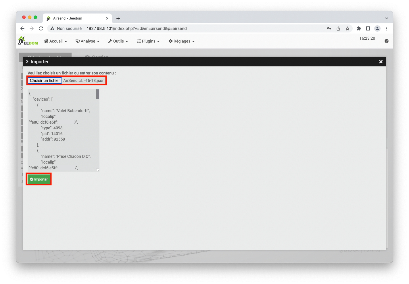 Importation des équipements 433 / 868 MHz dans le plugin AirSend de Jeedom