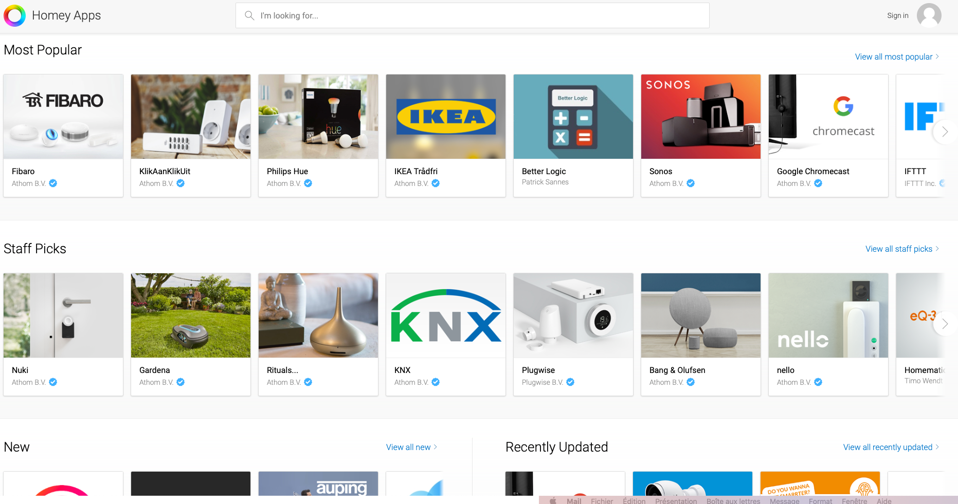 Les applications sur le Homey App Store