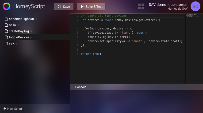 Création de scripts sur Homey et Homey Pro