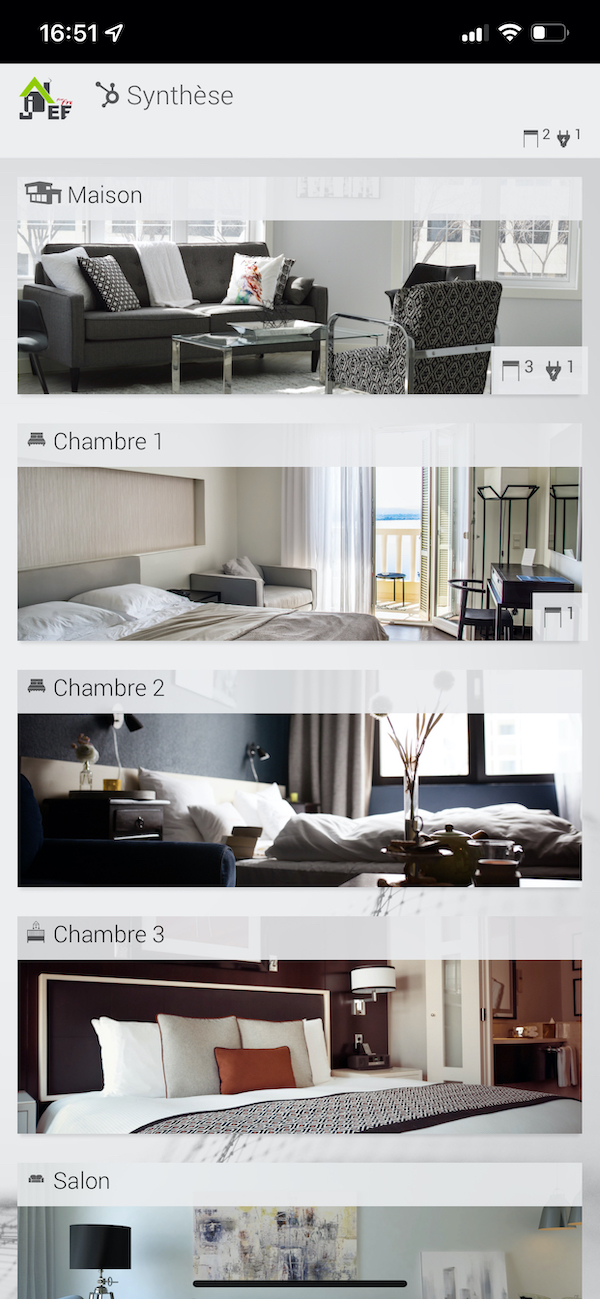 Affichage en mode "synthèse" sur la Web Application smartphone de Jeedom