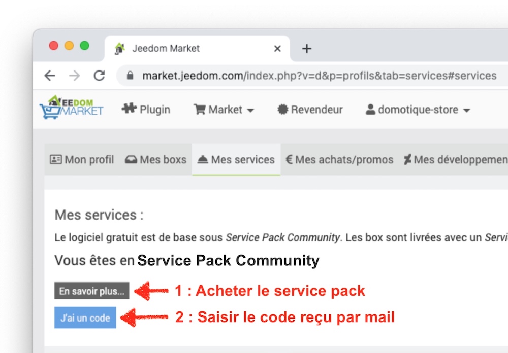 Acheter et activer le service pack Jeedom