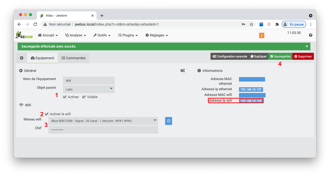 Connecter votre JeeBox en WiFi à l'aide du plugin Jeedom Atlas