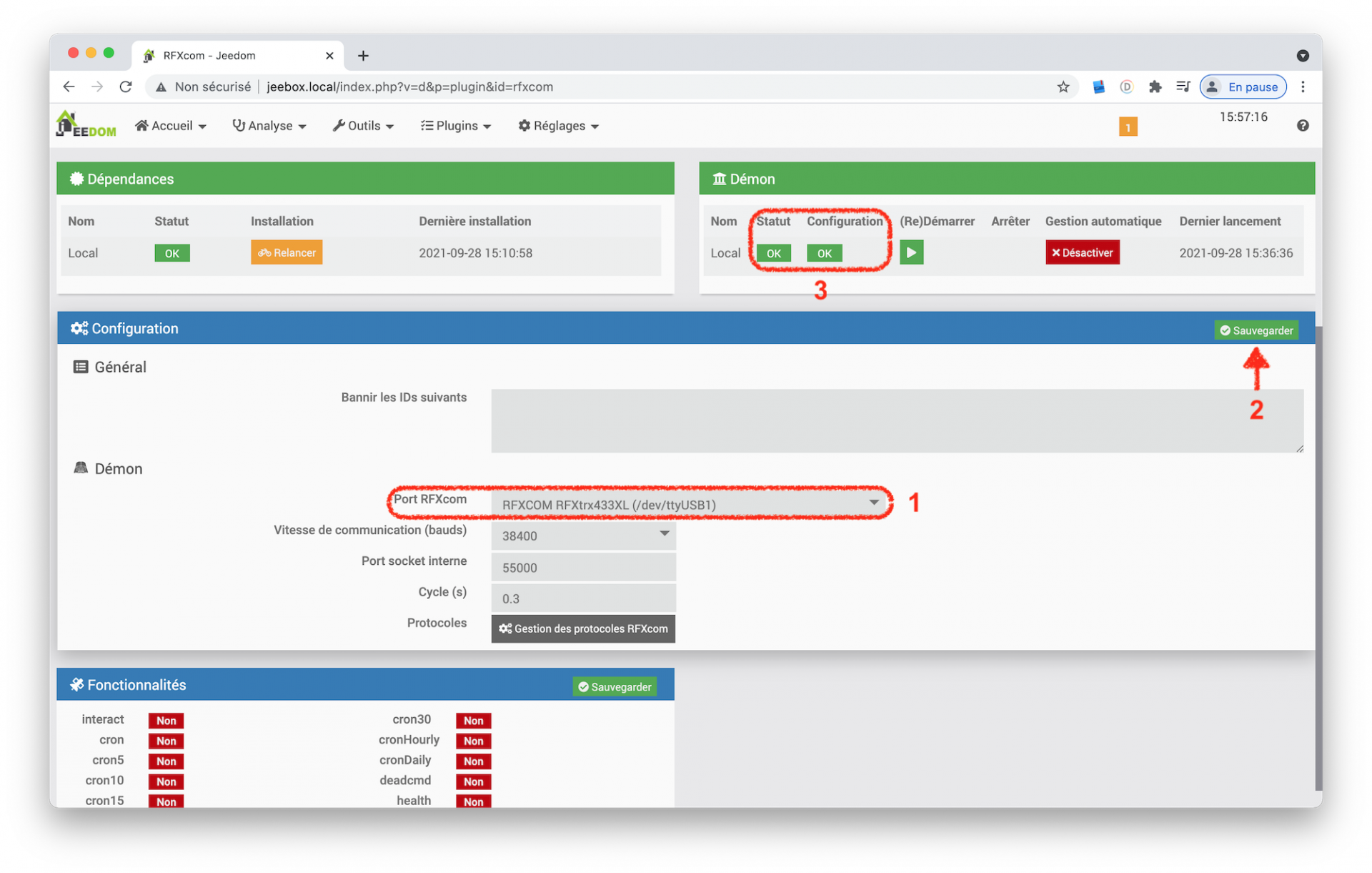 Configuration du plugin RFXCOM sur JeeBox avec Jeedom