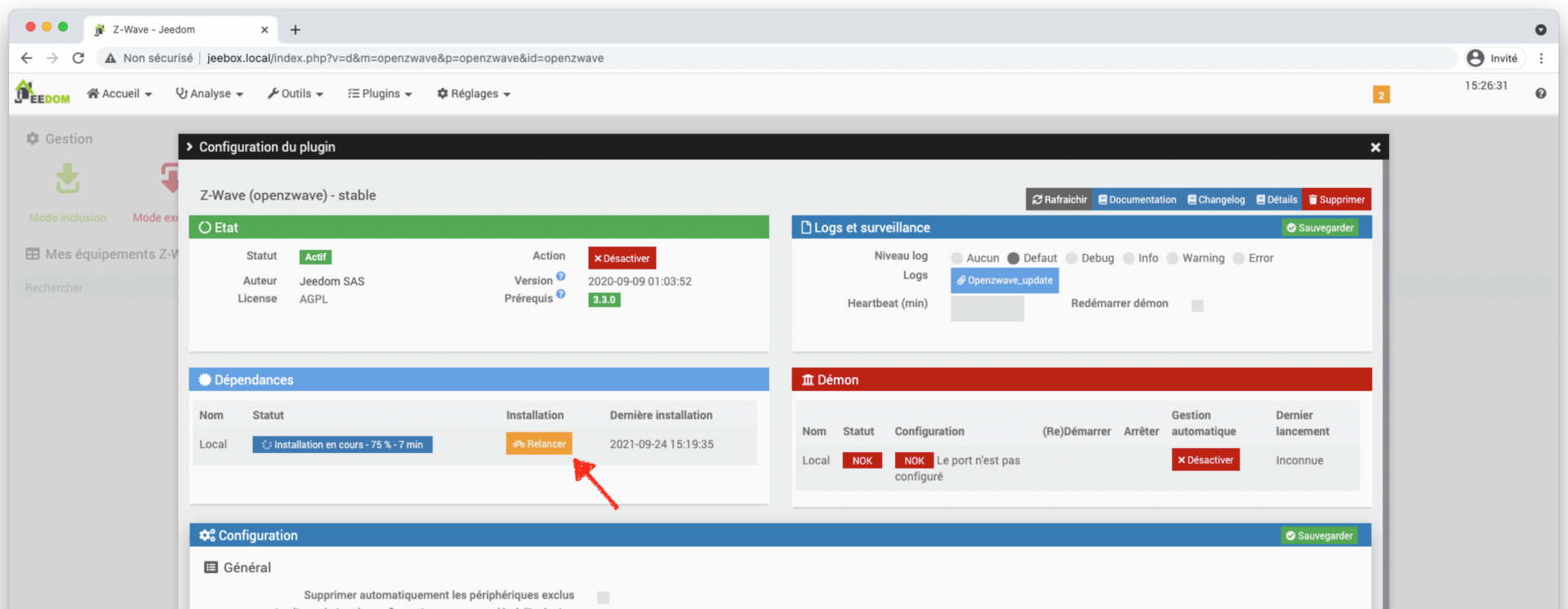 JeeBox avec Jeedom : Installer le Plugin Z-Wave et compiler les dépendances