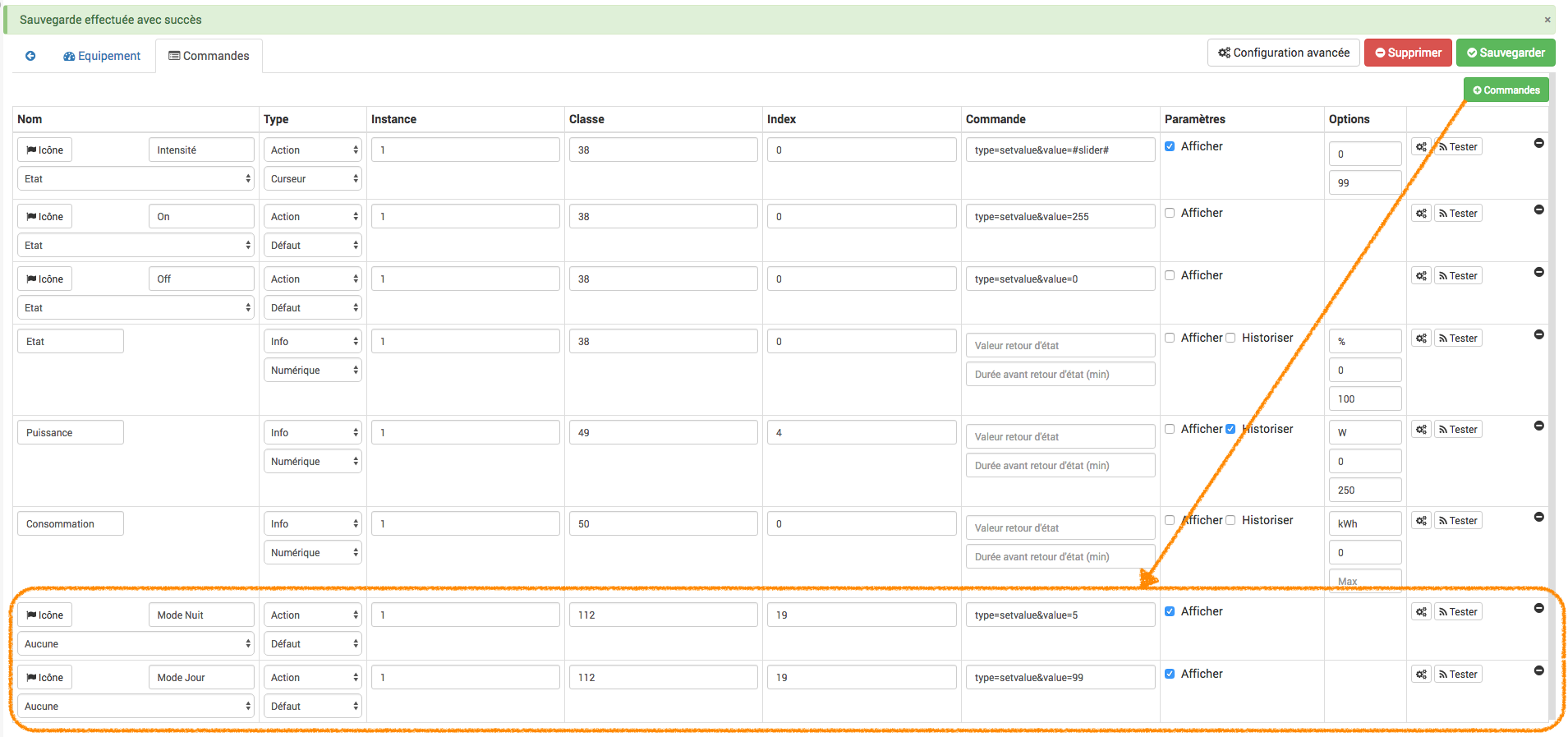 Ajouter les commandes de modification de paramètres Z-Wave pour un accès via le widget et les scnéarios