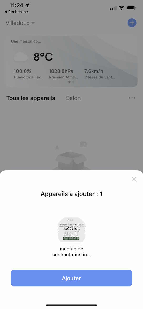 Détection automatique en bluetooth du module Moes MS014B