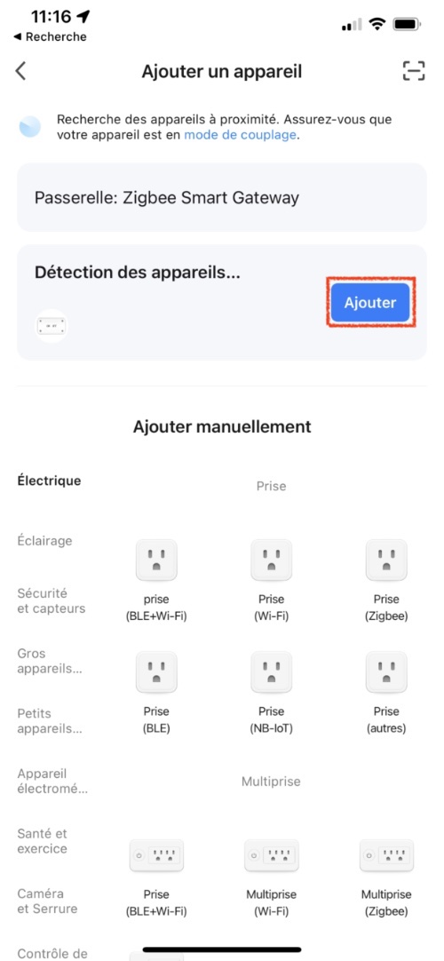 Détection automatique en bluetooth de l'interrupteur WiFi sur câble MOES MS101 sur Tuya Smart Life