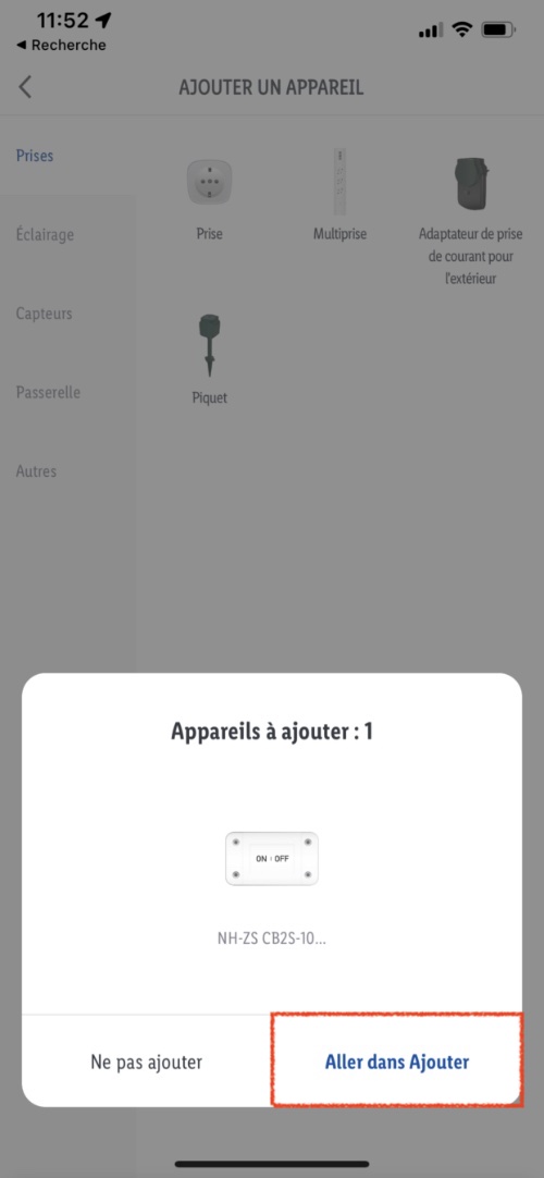 Détection automatique en bluetooth de la prise murale MOES WK-FR16M sur Lidl Home
