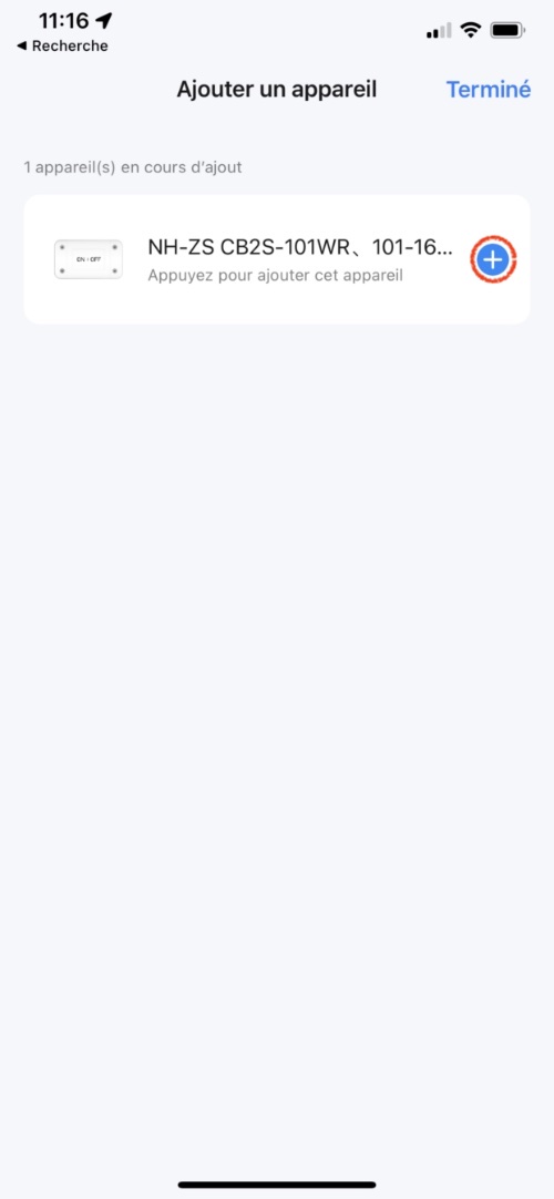 Confirmation de l'ajout de l'interrupteur WiFi sur câble MOES MS101 sur Tuya Smart Life