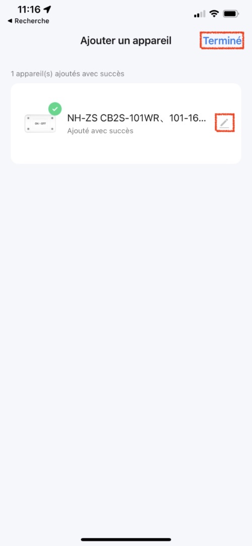 Succès ajout et renommage de l'interrupteur WiFi sur câble compatible Amazon Alexa et Google Home