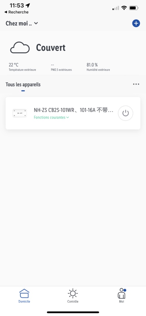 Widget de l'interrupteur connecté WiFi sur câble MOES MS101