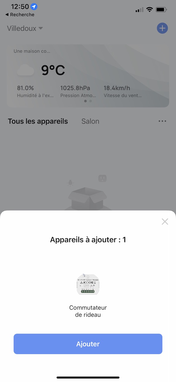 Détection automatique en bluetooth du module WiFi pour volet roulant Moes MS108