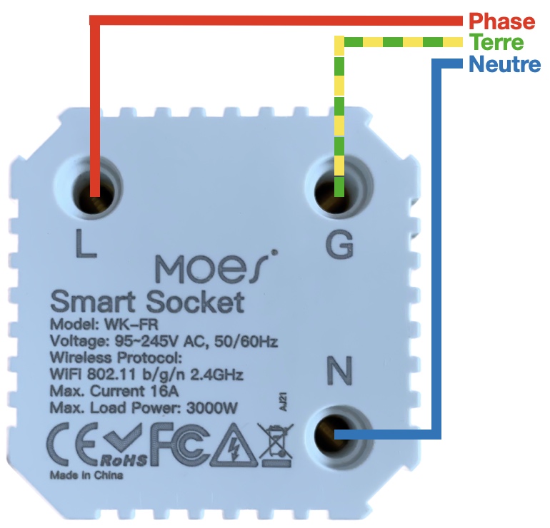 Câblage de la prise murale MOES WK-FR16M