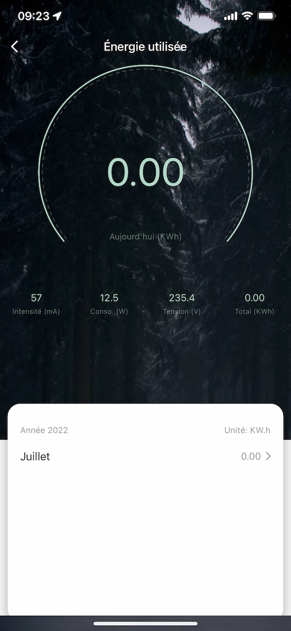 Mesure de consommation de la prise murale connectée WiFi MOES WK-FR16M