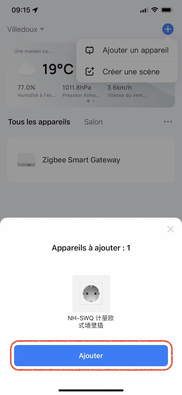 Détection automatique en bluetooth de la prise murale MOES WK-FR16M sur Tuya Smart Life