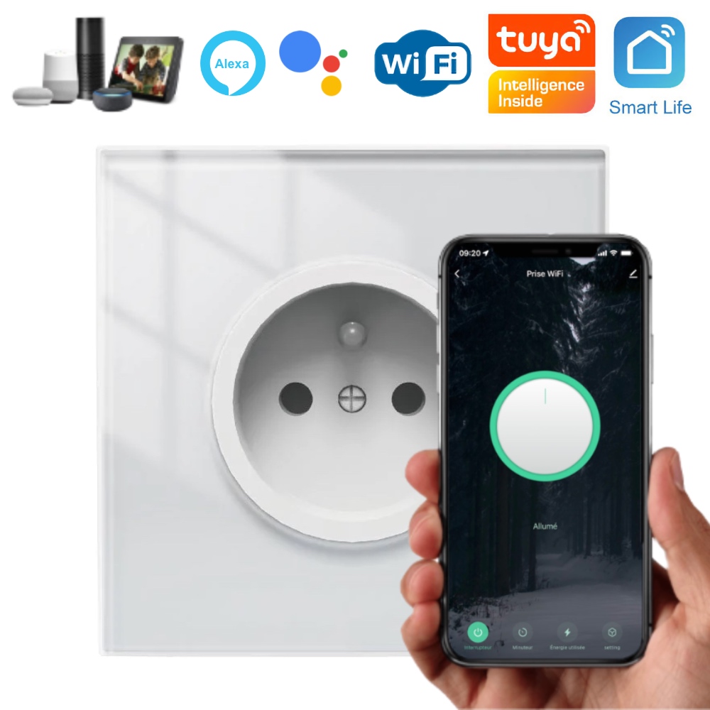 Prise murale encastrée connectée WiFi compatible Tuya Smart Life, Lidl Home, Google Home, Amazon Alexa et Siri Shortcuts MOES WK-FR16M