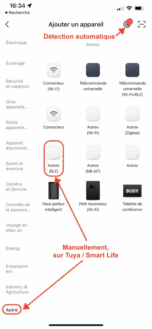 Application Tuya Smart Life : Ajouter un équipement Bluetooth