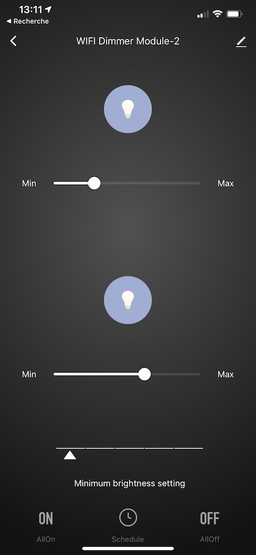 Utilisation du double variateur de lumière WiFi MM2D100W / Moes 105B