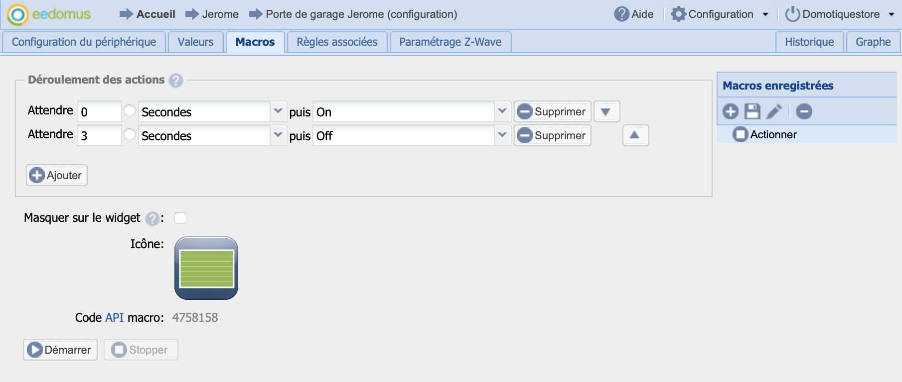 Macro eedomus pour commande de porte de garage