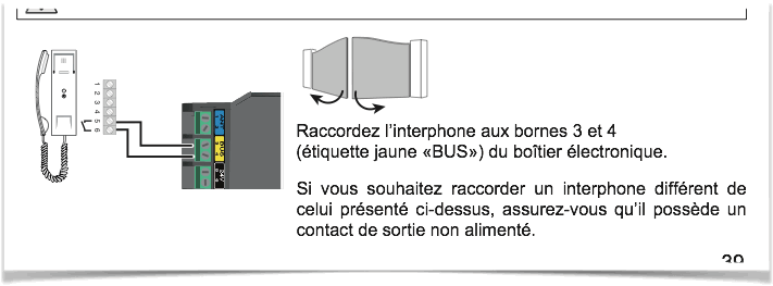 Exemple de câblage d'une motorisation de portail Somfy