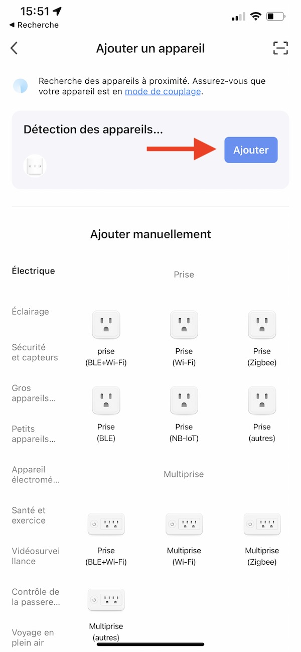 Ajouter un appareil sur l'application Tuya Smart Life