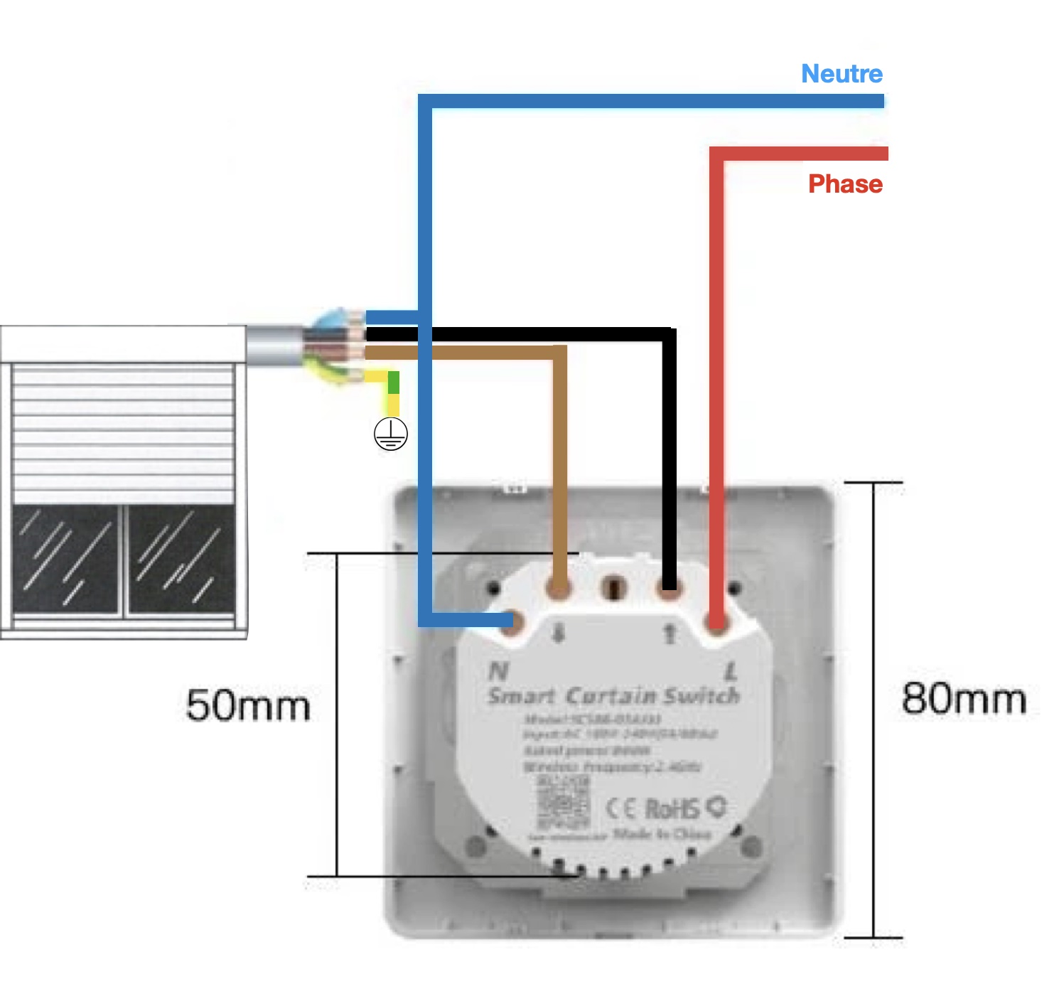Câblage de l'interrupteur WiFi pour volet roulant compatible Lidl Home et Tuya Smart Life