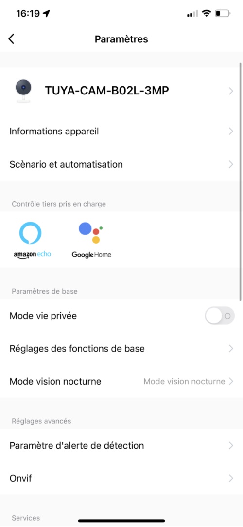 Réglages de la caméra WiFi extérieure avec spots projecteurs de lumière LED tuya Smart Life