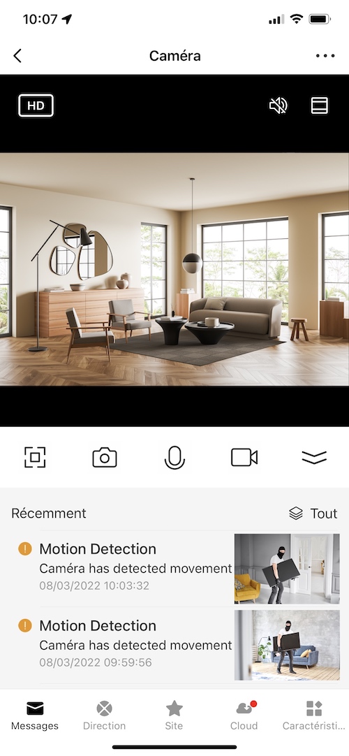Affichage des détections de mouvements de la caméra WiFi tuya Smart Life