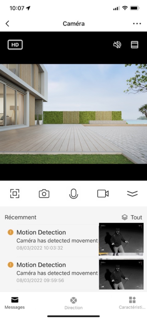 Affichage des détections de mouvements de la caméra WiFi tuya Smart Life