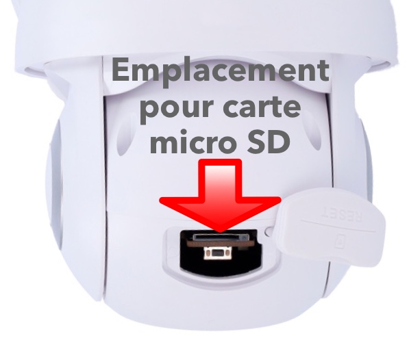 Emplacement de la carte mémoire micro SD sur la caméra extérieure motorisée WiFi tuya Smart Life