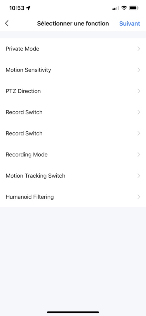 Liste des actions et réglages pouvant être appelés depuis les scènes