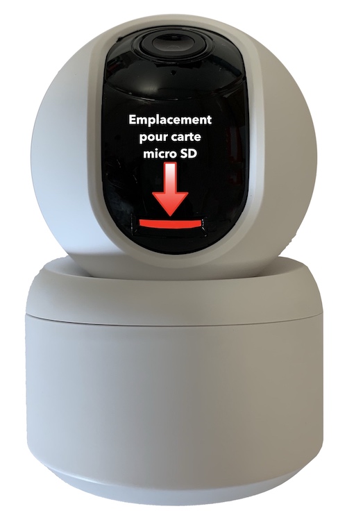 Emplacement de la carte mémoire micro SD sur la caméra intérieure motorisée WiFi tuya Smart Life