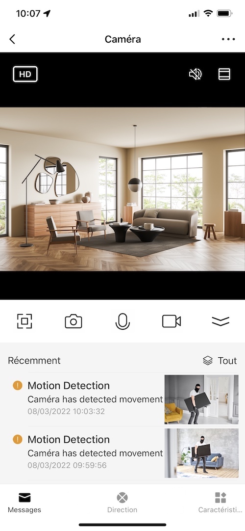 Affichage des détections de mouvements de la caméra WiFi tuya Smart Life