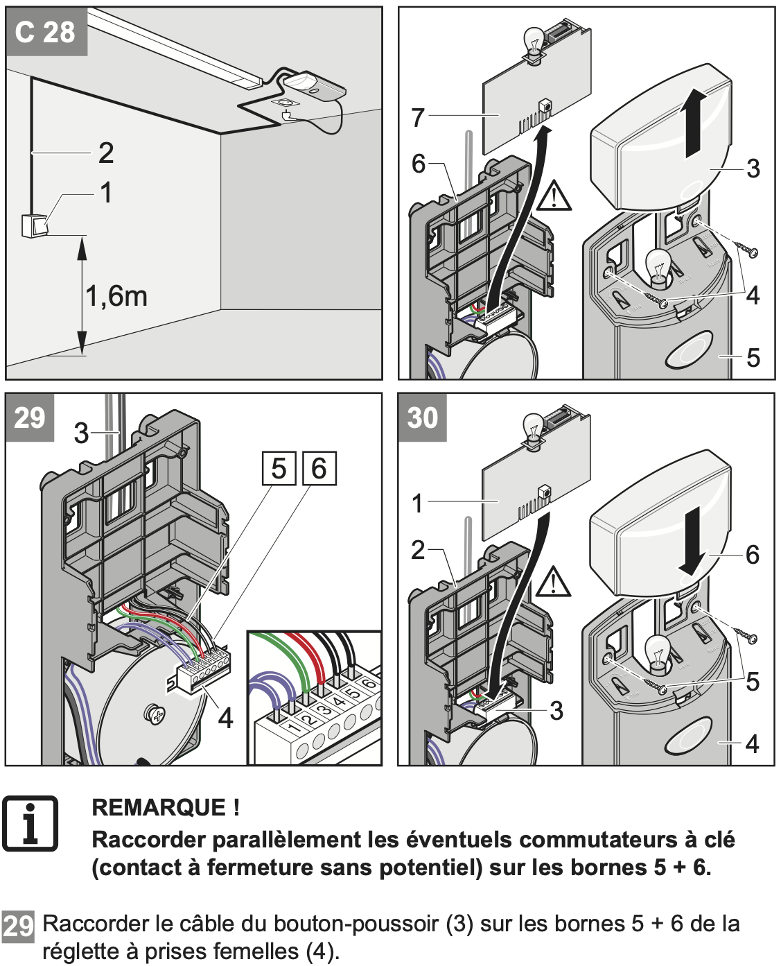 Exemple de câblage d'un bouton tel qu'indiqué dans un manuel de moteur Sommer