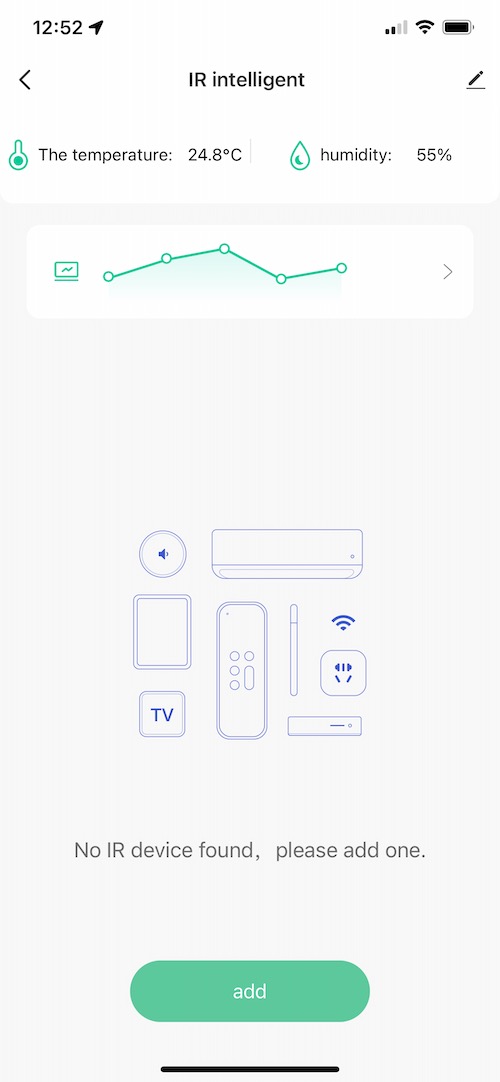 Menu de l'émetteur ir / thermomètre / hygromètre WiFi dans l'application Lidl Home ou Tuya Smart Life