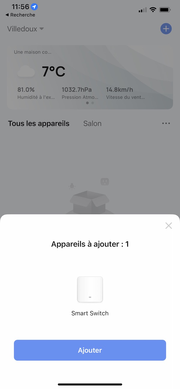 Détection automatique en bluetooth du module interrupteur WiFi Tuya-MM1S16A