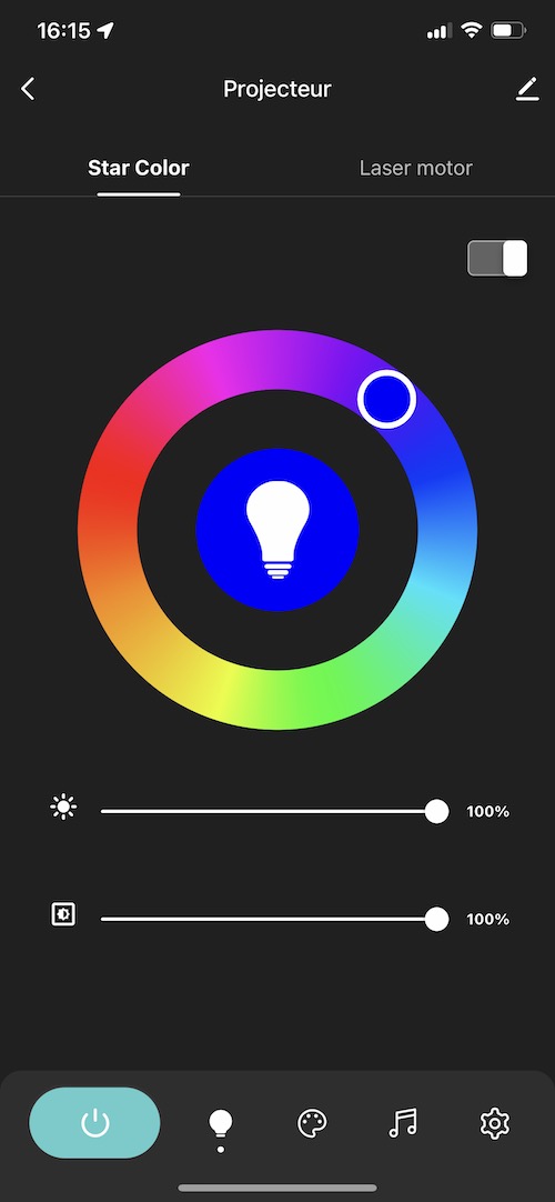 Application : Choix de la couleur et luminosité de la nébuleuse