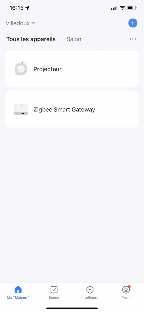 Widget du projecteur WiFi d'ambiance colorée sur l'application smartphone tuya Smart Life