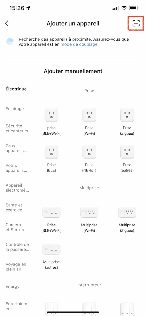 Scanner le QR code sur l'écran tactile Tuya SmartLife
